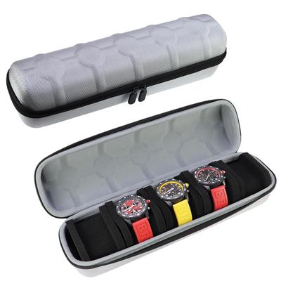 Juntan Watch Case 5 Slot Hard Watch Travel Watch Case, Watch Storage Soft Compressible Foam Pillow Black Men Women Nylon Watch Case Portable Silver