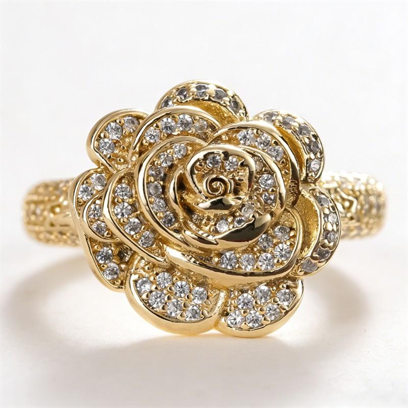 Huitan Aesthetic Flower Women Ring Gold Color Luxury Wedding Engagement Trendy Gentle Party Accessories Jewelry Inlaid Shiny CZ