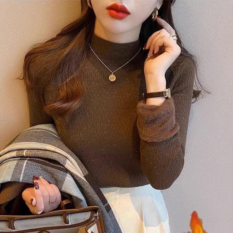 

Thickened Sweater Semi-high-neck Pullover with A Fleece Jacket for Women and One-piece Fleece Warm Knitted Sweater 2XL