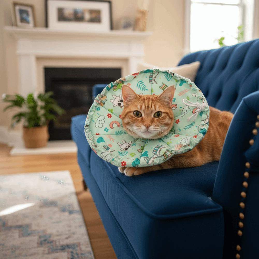 Cartoon Pattern Cat Elizabethan Collar Adjustable Cat Recovery Collar for Cats Dogs