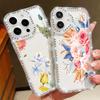 Luxury Floral Pattern Clear Shockproof Case For iPhone 16 Pro Max 16E 15 14 Pro 13 12 11 Diamond Frame Anti-Fall Soft Silicone Phone Cover