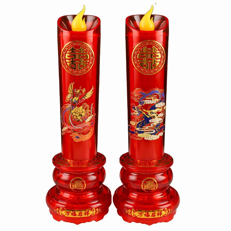 LED Wedding Dragon & Phoenix Smokeless Candle Lights - Red, Battery-Powered with Simulated Flame for Proposals & Ceremonies.
