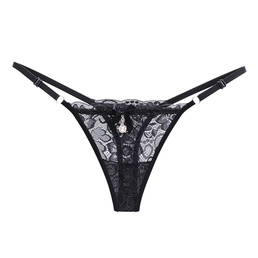 Sexy Seamless Panties Skin-friendly Solid Color Intimate Pantys Women Sheer Lace Thong Adjustable Waist Bow Mesh Underpants