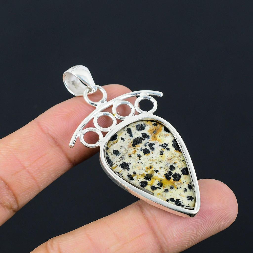 925 Sterling Silver Natural Dalmatian Jasper Wife Ethnic Wedding Pendant Jewelry