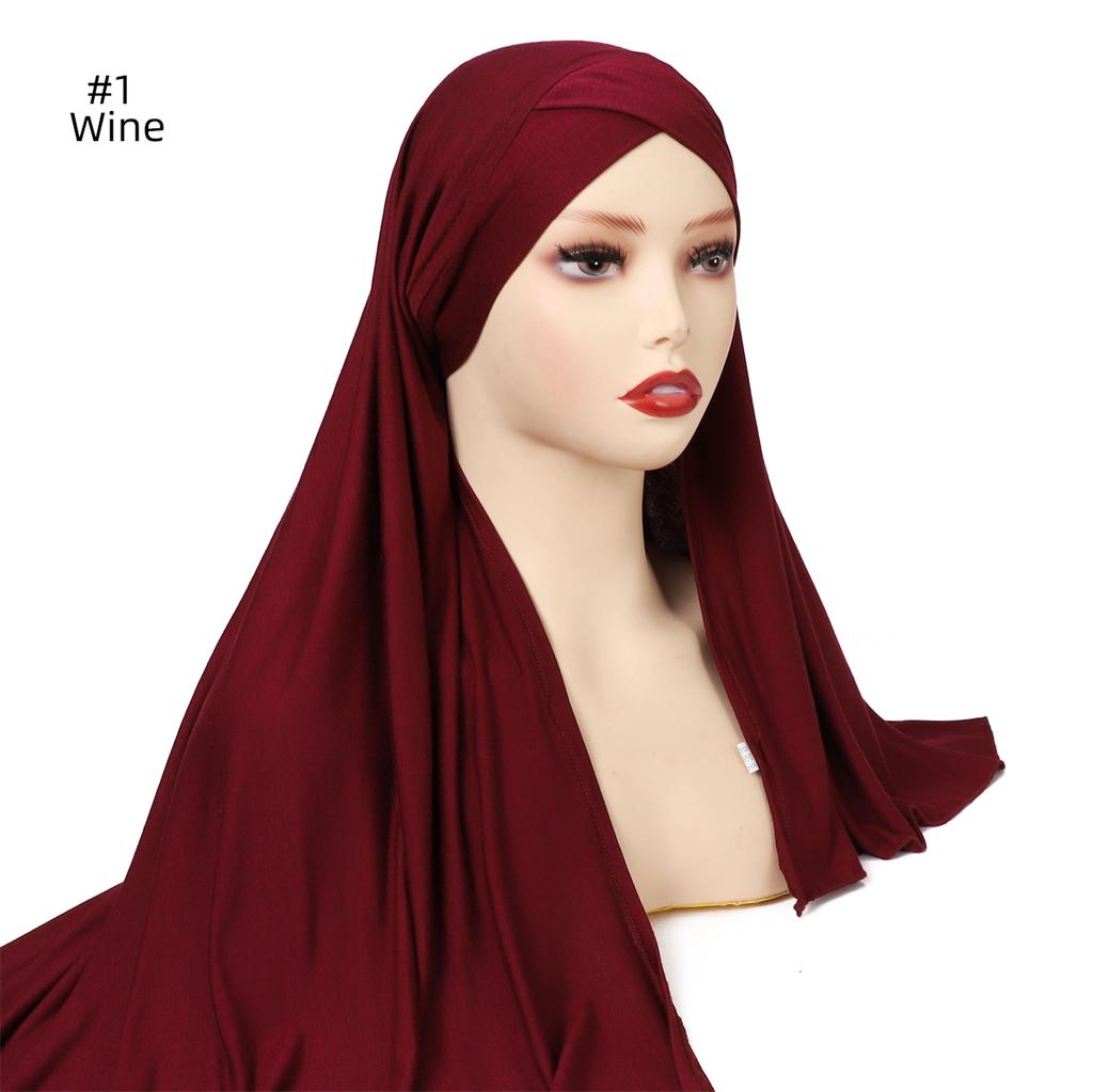 Muslim Women Premium Soft Modal Cotton Jersey Hijab Headwrap Stretchy Instant Hijab Scarf Forehead Cross Design Headscarf