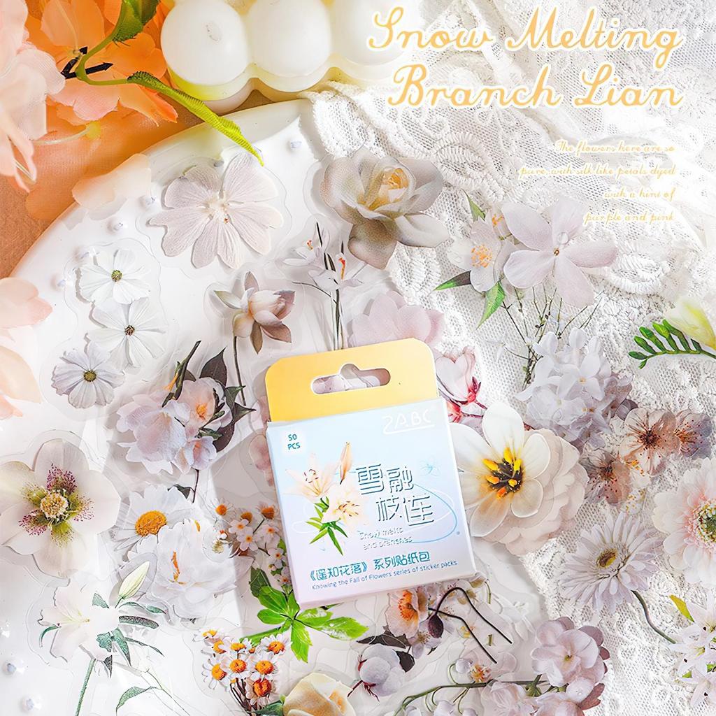 50pcs Flower Fall PET Stickers Set Green Plant Series Decoration Note Sticker Home Diary Book DIY Art