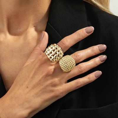 KunJoe 2Pcs/Set Trendy Geometric Adjustable Open Rings for Women Vintage Irregular Square Chunky Knuckle Ring Wedding Jewelry