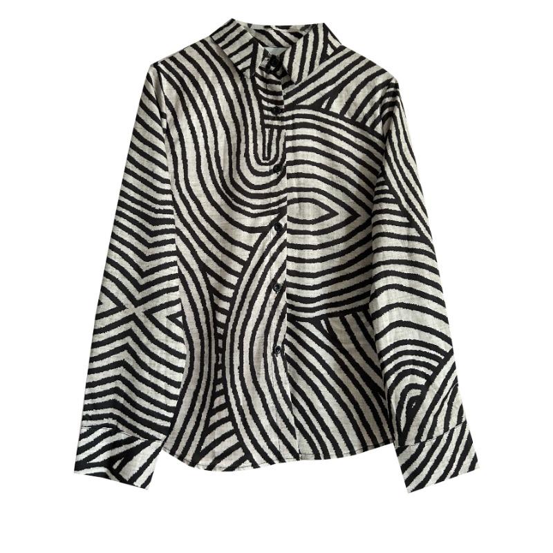 Color Blocked Casual Loose Shirt Women's Button Up Top T-shirt