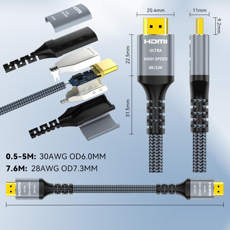 8K 10K HDMI-Kabel 2.1 2er-Pack 48 Gbit/s High Speed HDMI 4K@120Hz 8K@60Hz, HDCP 2.2 & 2.3, eARC, HDR 4:4:4 Kompatibel für HDTV/PS5/Blu-ray