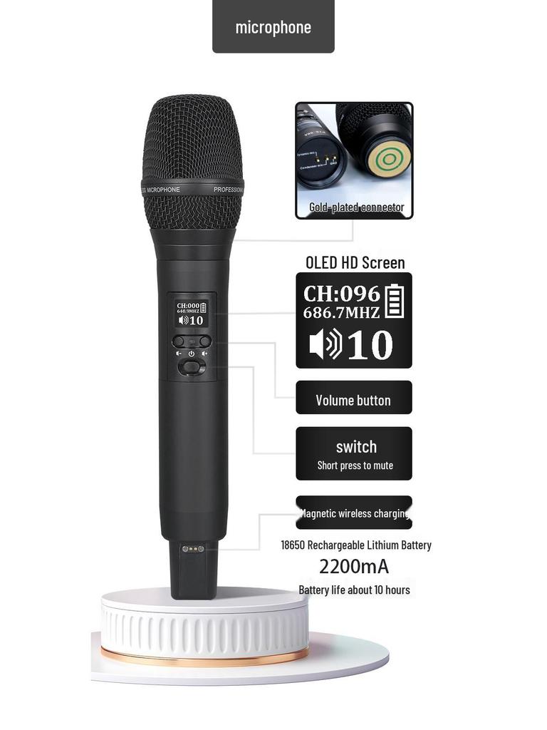 Professional Wireless Dynamic Microphone with Magnetic Charging Base