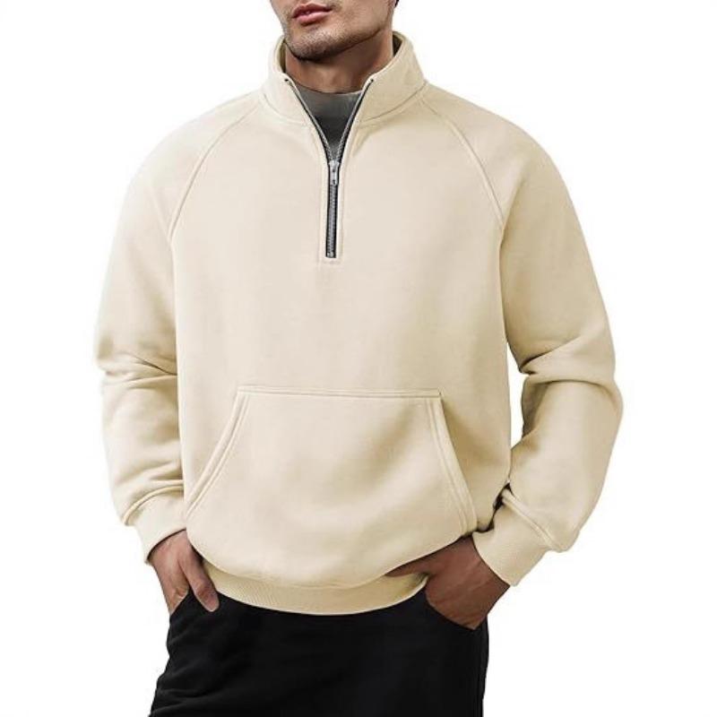 Men S Fleece Lined Hoodless Raglan Sleeve Half Zip Stand Collar Sweatshirt