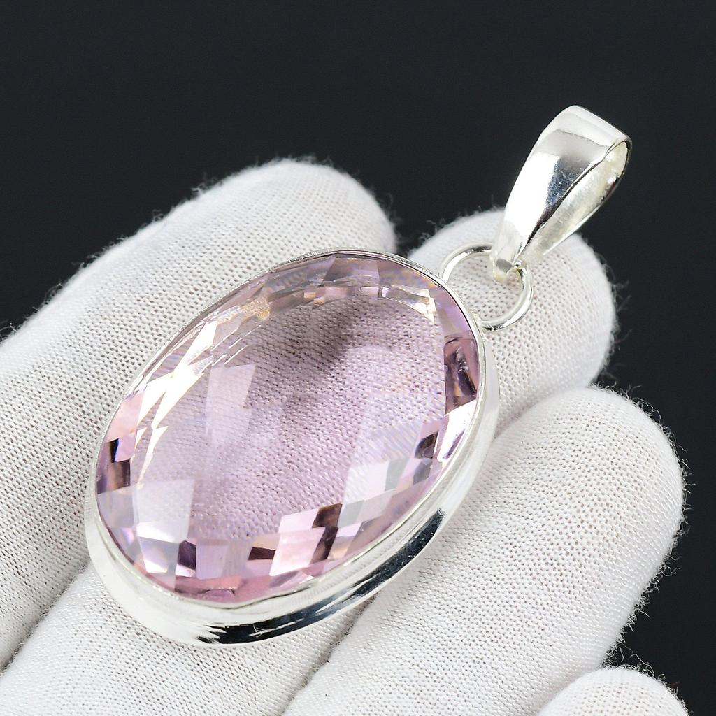 Pink Kunzite Gemstone Handmade 925 Sterling Silver Jewelry Pendant Statement Bohemian Pendant Pink Kunzite Gemstone Pendant For Gifts