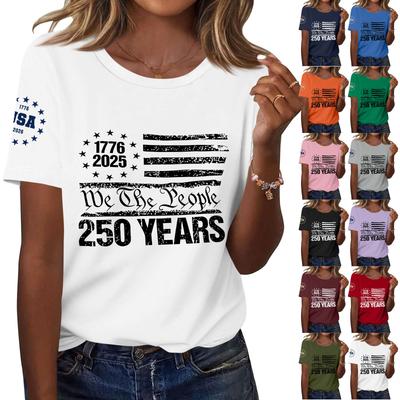 Women's Fashion Casual Printed Short Sleeve Round Neck Pullover Tops