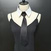 Womens Preppy Student Lapel False Collar with Black Necktie Front Elegant School Uniform Blouse Choker Neckwear Acessory