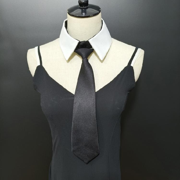 Womens Preppy Student Lapel False Collar with Black Necktie Front Elegant School Uniform Blouse Choker Neckwear Acessory