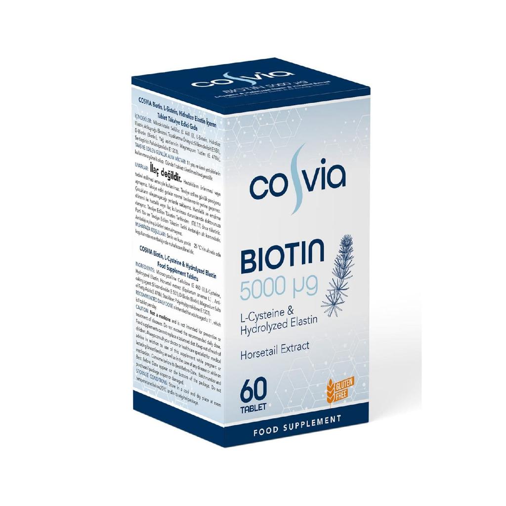 Biotyna 5000 mcg. L-cysteina, hydrolizowana elastyna, ekstrakt ze skrzypu polnego 60 tabletek