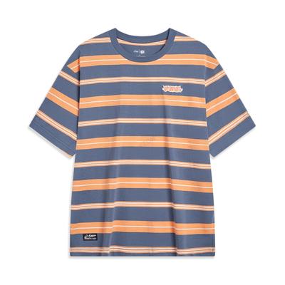 Li Ning X Og Slick Kollaborations-Skateboard-Serie Gestreiftes Schweißabsorbierendes Locker geschnittenes Rundhals-Kurzarm-T-Shirt Unisex-Oberteile AHST479-5