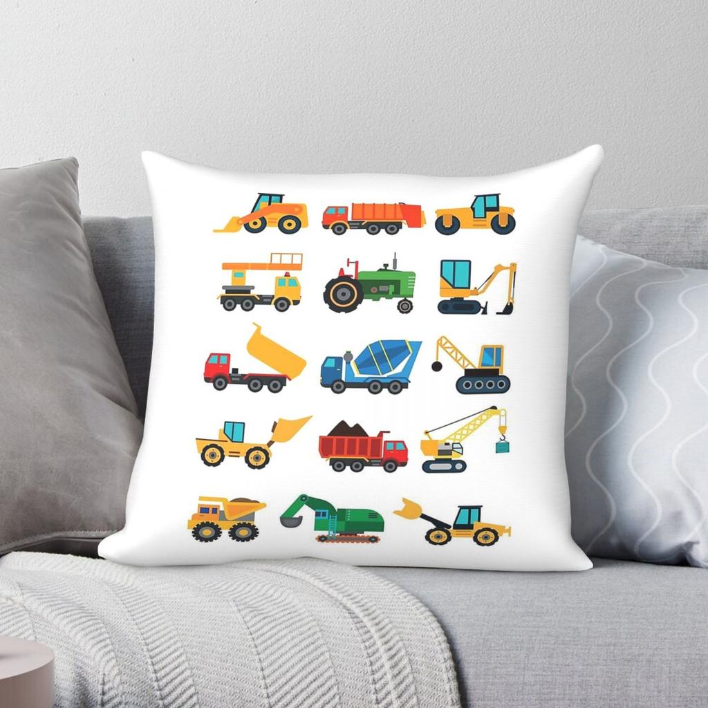 Excavator Tractor Crane Bulldozer Square Pillowcase Polyester Linen Velvet Creative Zip Decor Sofa Seater