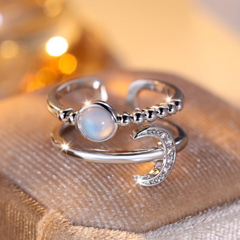 Wish protein round moon open ring with simple personality One size fits all серебряный