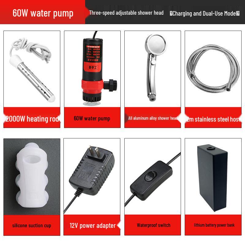 Portable Rechargeable Electric Shower Head for Dorms, Rentals, Outdoors