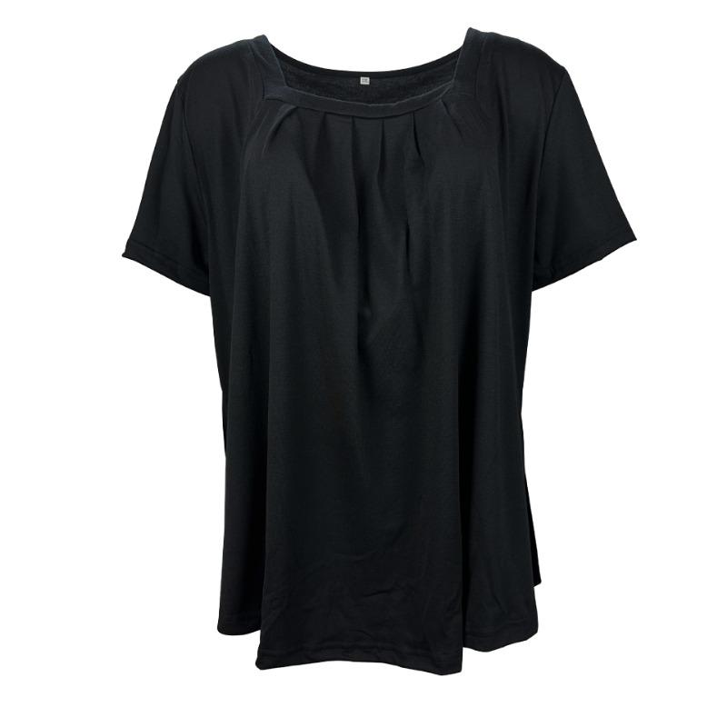 T-shirt d'été à manches courtes pour femmes, plissé, à col carré, grande taille, couleur unie, haut ample, mode élégante pour le bureau, décontracté simple