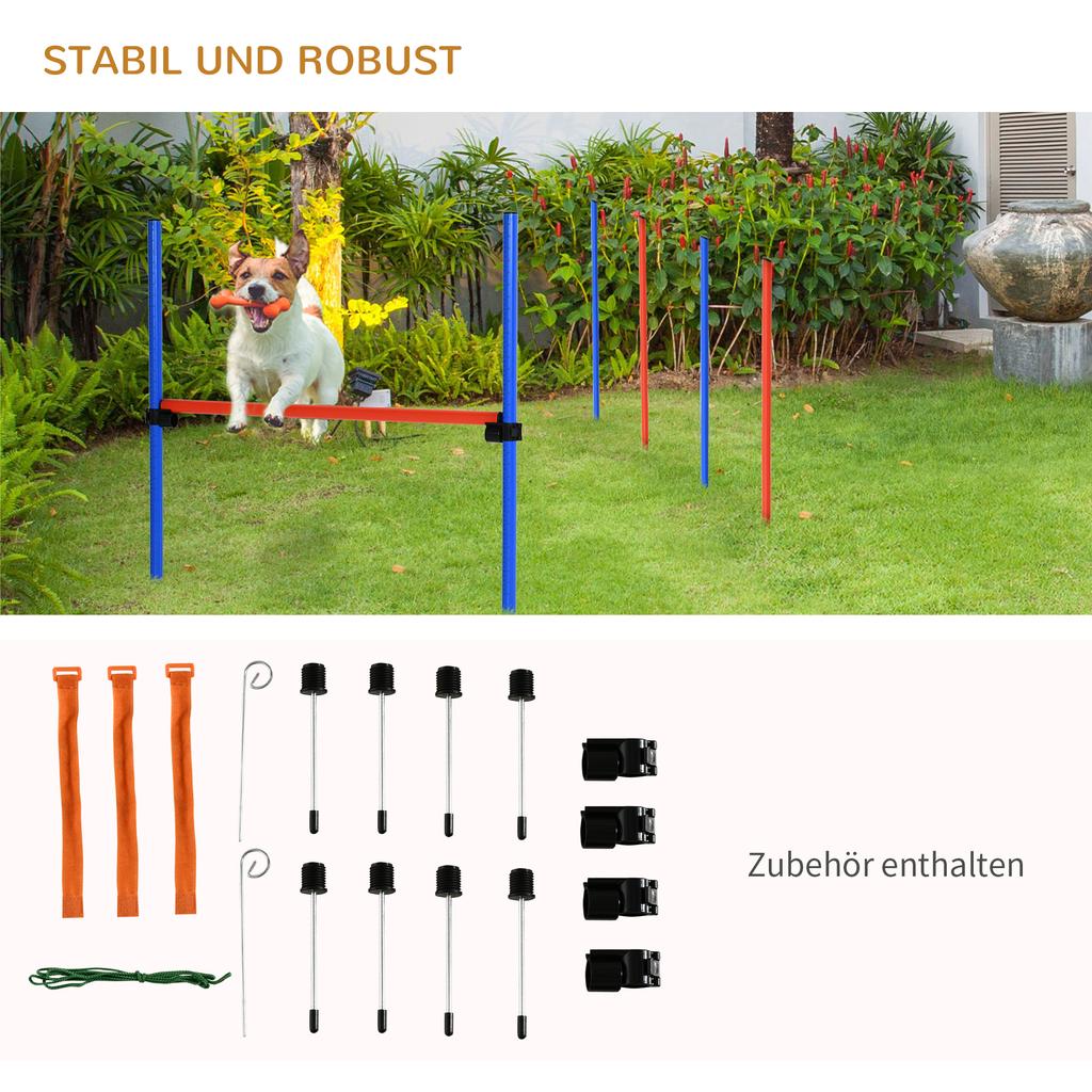Dog Agility Training Equipment, Agility Exercise Set, Dog Agility Set, Slalom Hurdle Jump Ring for Dogs, 3-in-1 Dog Sports Training Course, Blue+Red