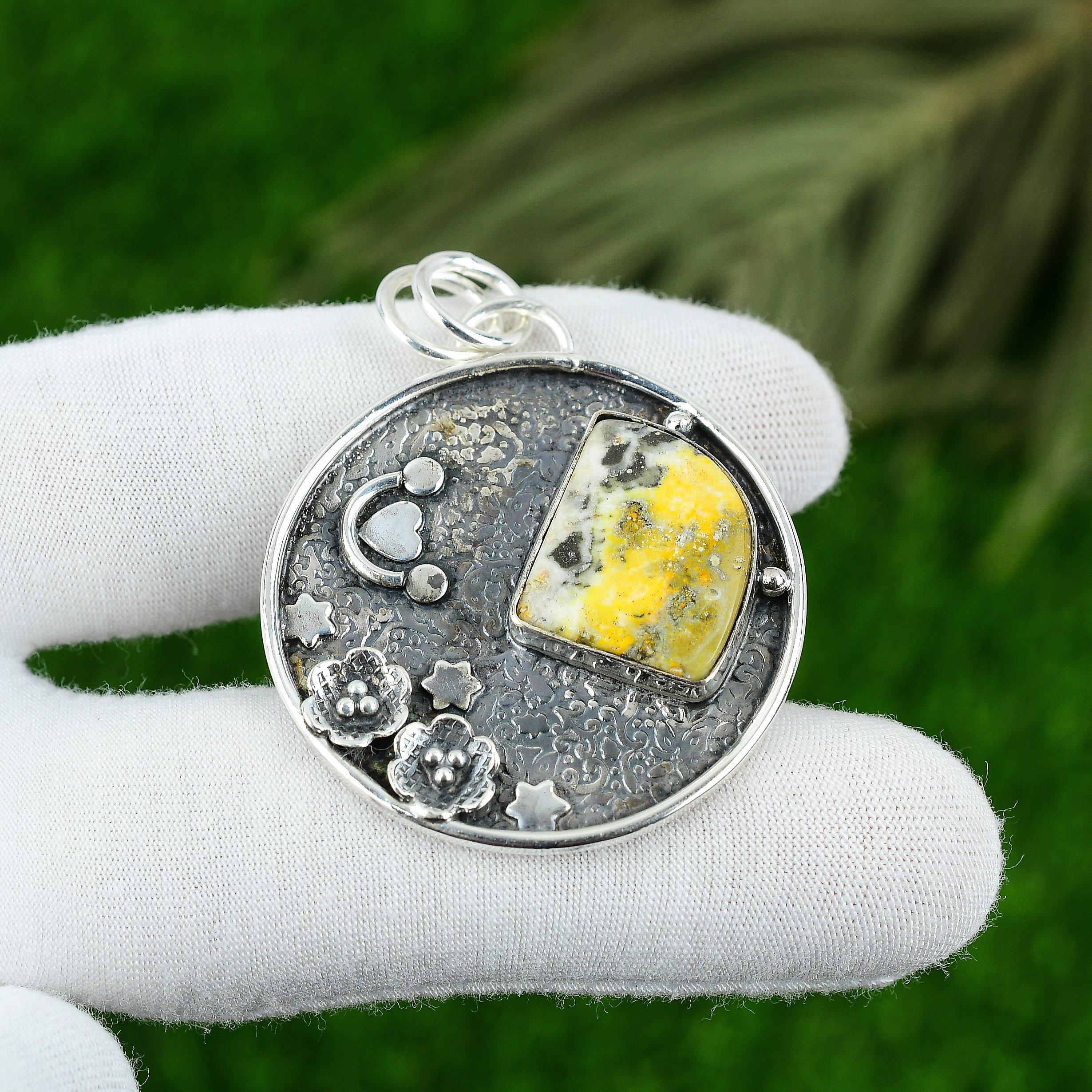 Wedding Gift For Her 925 Silver Natural Bumble Bee Jasper Gemstone Pendant