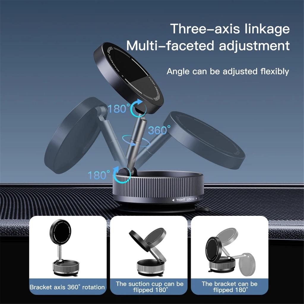 Vacuum Suction Magnetic Phone Holder with 360 Degree Rotation,Handsfree Magnetic Foldable Phone Mount for Car/Smooth Surface