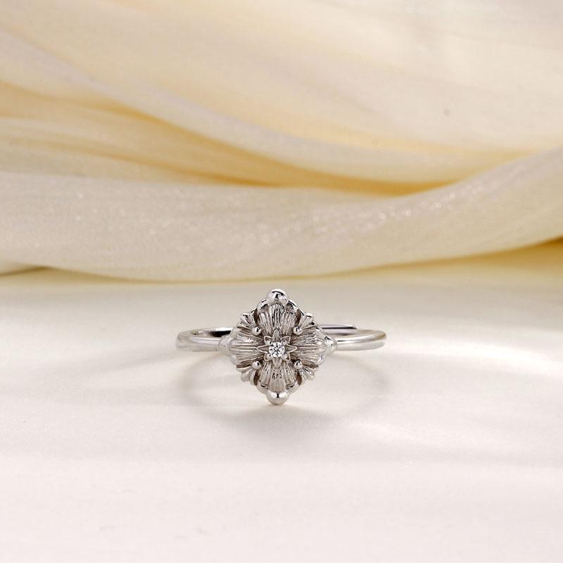 S925 Sterling Silver Four-Leaf Clover Open Ring: Women s Fashion, Light Luxury, High-End Design. Adjustable Open платиновый