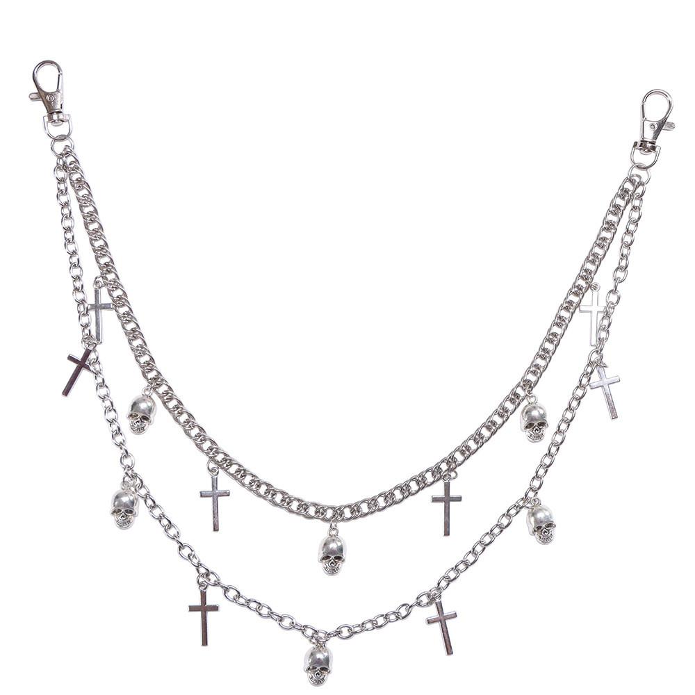 Metal Skull Cross Pendant Hip Hop Belt Chain For Men And Women