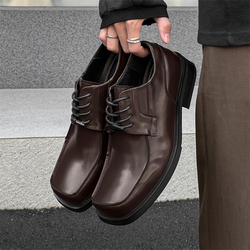 Fashion 2025 Men Business Leather Shoes Attire Cowhide Height Increasing Commuting Shoes Men British Suits Groom Wedding Party Shoes