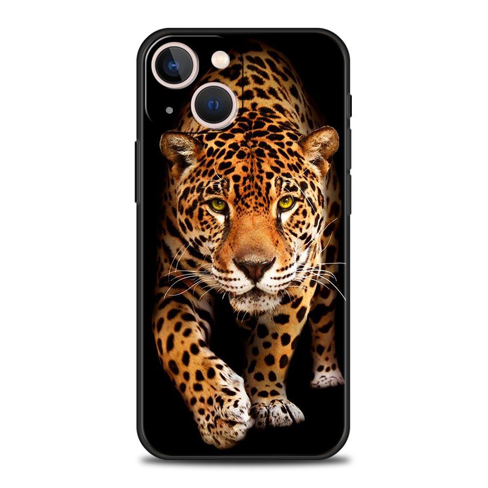 Tiger Lion Leopard Luxury Phone Case For iPhone 13 15 14 12 11 Pro MAX XR X SE XS 7 8 Plus Silicone Black Protection Cover