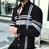 Men's Shirt with Contrasting Stripes, Long Sleeved Shirt, Simple Geometric Lines, Slim Fit Shirt, High-quality Business Top