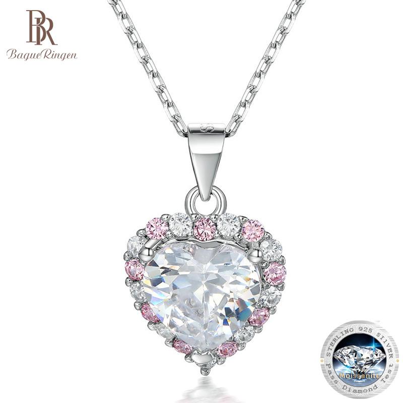 Bague Ringen Luxury 2CT Moissanite Pendant For Women With Gra Certificate Heart Shape Sparkling Diamond Necklace  Solid Silver 925 Jewerly