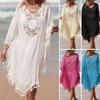 Cross-border Holiday Crochet Patchwork Tassel Beach Skirt and Sun Protection Cardigan Cover-up