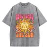 Dámské oversized prané bavlněné tričko s potiskem Here Comes The Sun Ležérní topy s kulatým výstřihem a krátkým rukávem Volné dámské oblečení