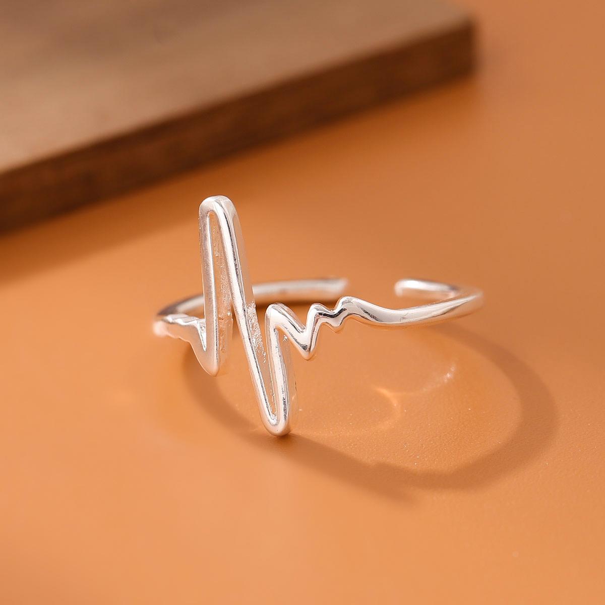 

Fashion Electrocardiogram 925 Sterling Silver Wave Heartbeat Lightning Opening Rings срібний