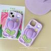 3D Purple Tulip Telecopic Bracket Phone Case For iPhone 12 13 14 15 16 17 Pro Max Plus Flower Soft Silicone Protective Cover
