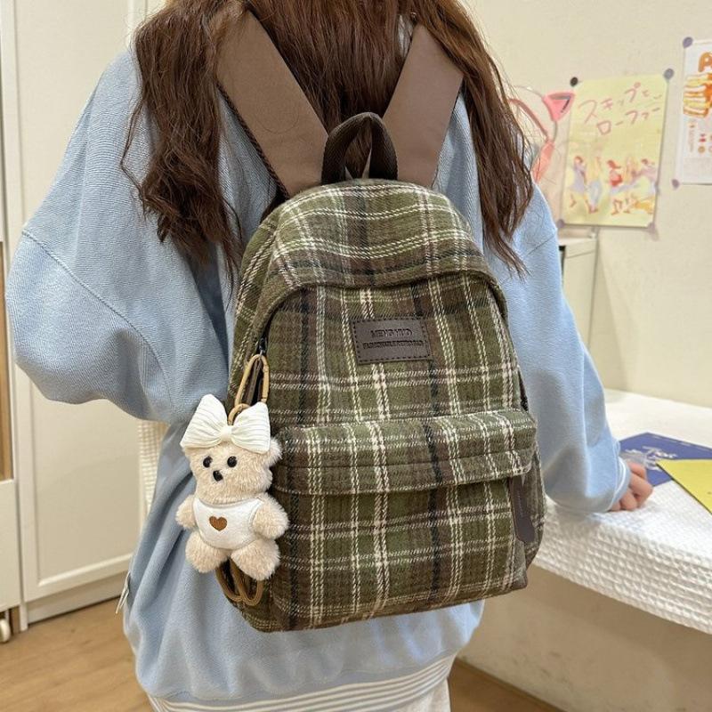 Zaino Scuola Giapponese ins Autunno Vintage a Righe a Quadri Zaino Scolastico Femminile Versione Coreana Zaino per Studente Scuola Media Zaino Versatile