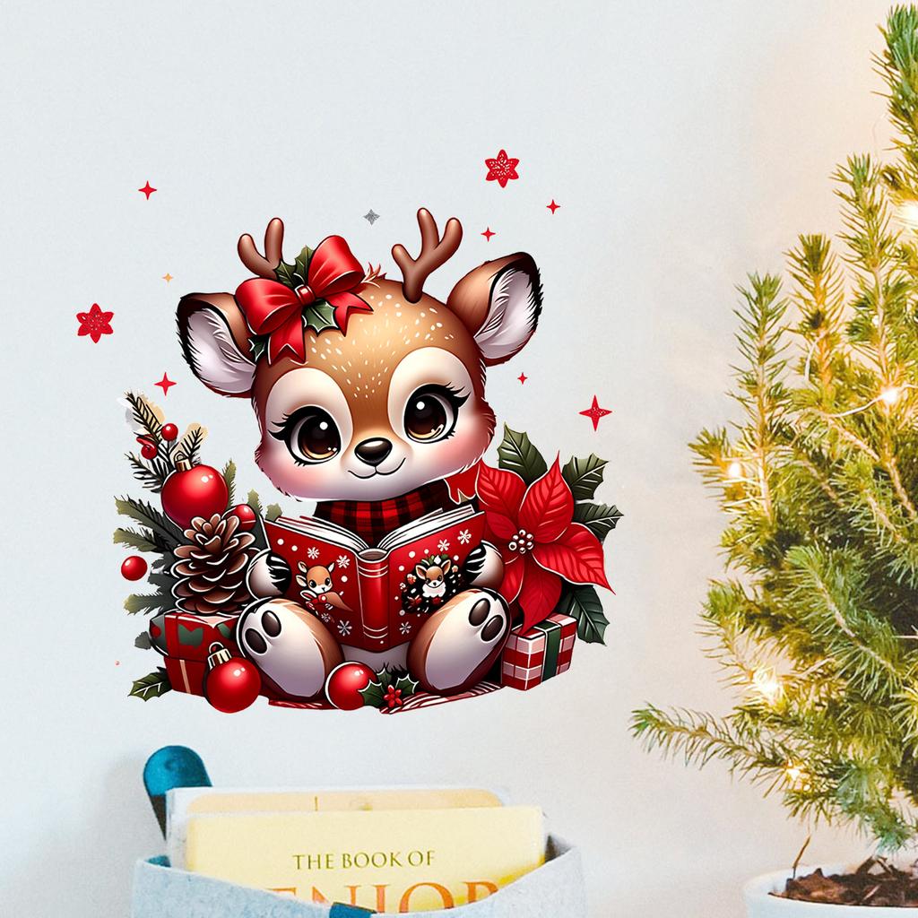 Sticker Cartoon Christmas Deer Wall Sticker. No Adhesive On The Back, So It Won't Damage The Wall. Suitable for Bedroom Walls.