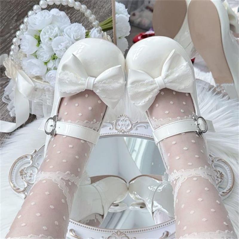 Cute Sweet Bow Mary Jane Women's Shoes Medium Thick Heel Lolita Japanese Soft Girl Single Shoes with Skirt Small Leather Shoes