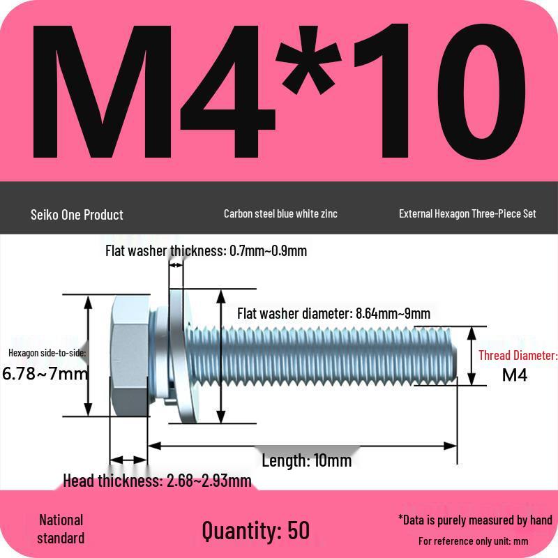 Grade 8.8 Galvanized Hex Bolt Set: Includes Hex Bolt, Spring Washer, Flat Washer (Sizes: M4, M5, M6, M8, M10, M12)