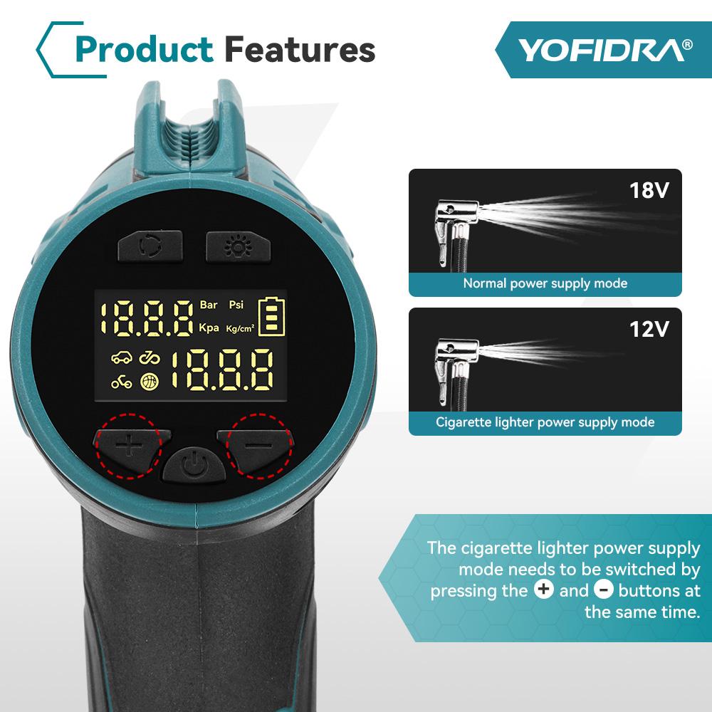 Yofidra 1100kpa Electric Air Pump Cordless Inflatable Pump With Digital Display Portable Car  Pneumatic Tool For Makita 18V Battery
