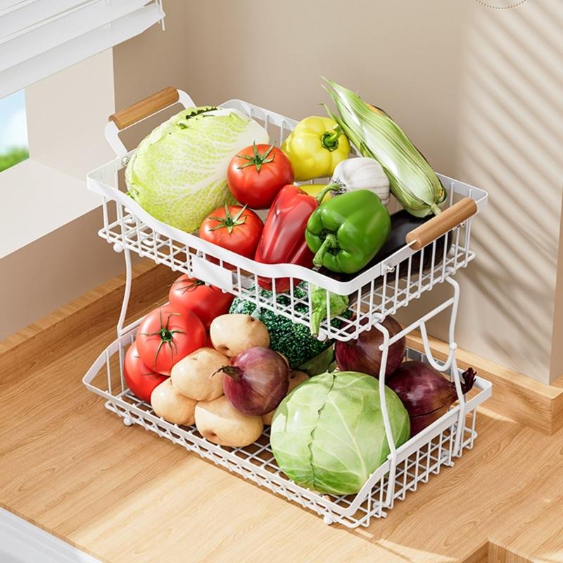 Space Saving Metal 2 Layer Produce Organizers With Rustproof Easy Cleaning Surfaces Home Storage Solution