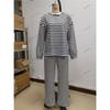 Women's 2Pcs Striped Casual Tracksuit Loose Long Sleeve Top + Wide Leg Pants Set