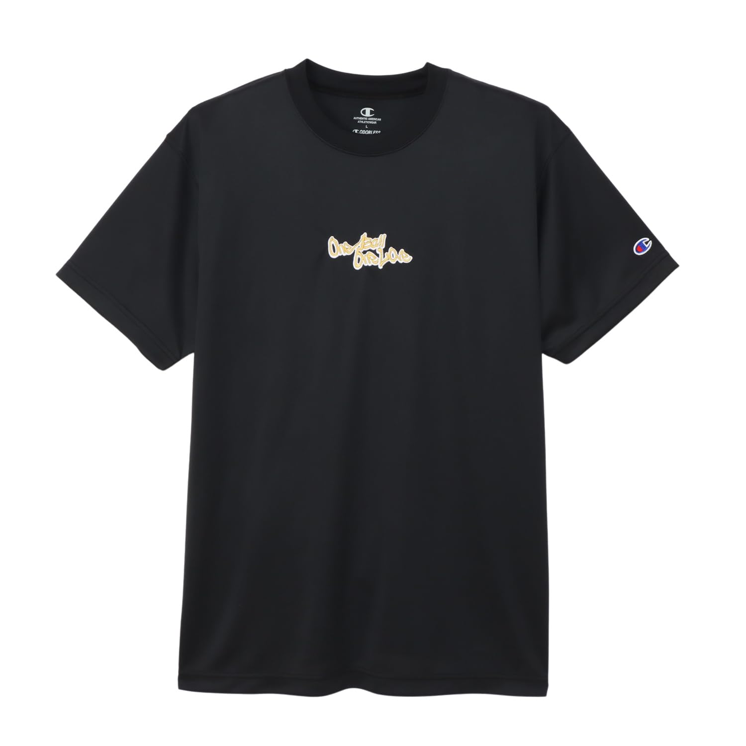

Champion Short Sleeve Black x Crew Odor Graphic Logo Print Men s T-Shirt, C3-BB310, Gold, Neck, 100% Polyester, Antibacterial, Resistant, Breathable,