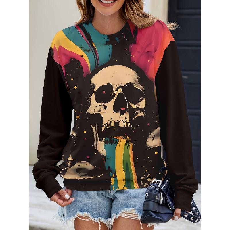 Womens Casual Hoodie With 3D Halloween Print Round Neck Lightweight Breathable Fabric