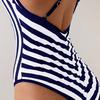 Women Fashion Striped Print Backless Waist Slimming One Piece Swimsuit Beach Swimwear
