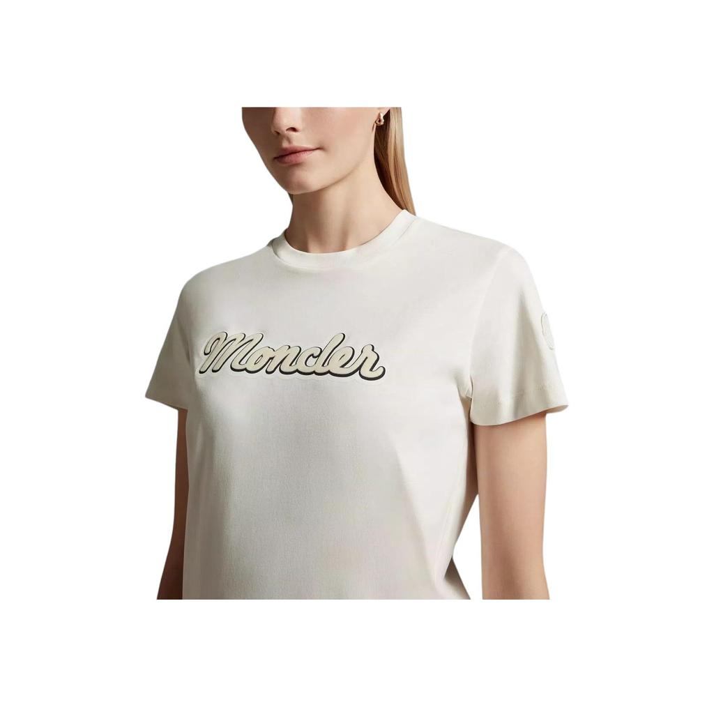 Moncler Logo T-Shirt Letter Print Round Neck Short Sleeve T-Shirt Women Tops White I20938C00011829HP034