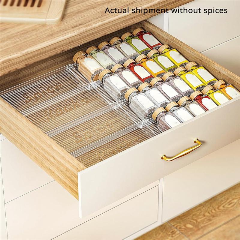 ABBP-Expandable Spice Drawer Organizer Acrylic Spice Rack Adjustable Clear Acrylic Spice Rack 1 Set